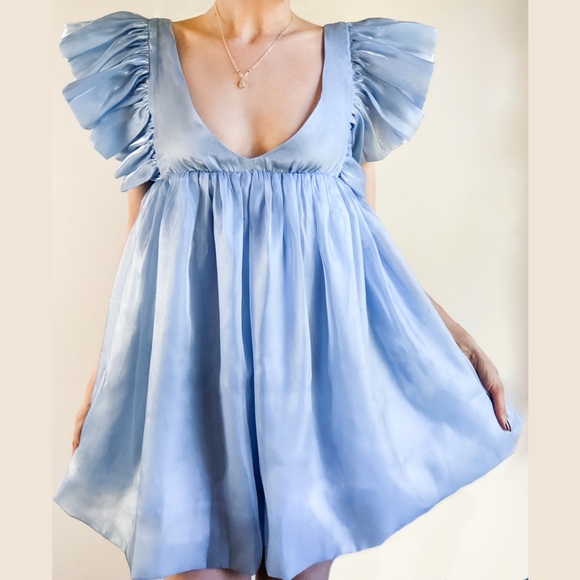 NWT Storia Sky Blue Shimmer Mini Dress - Picture 5 of 5